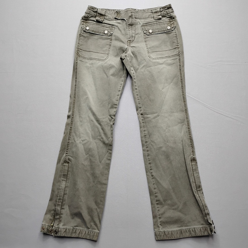 Express Precision Fit Olive Green Cargo Flare Leg Pants Size 8 Zipper Hem